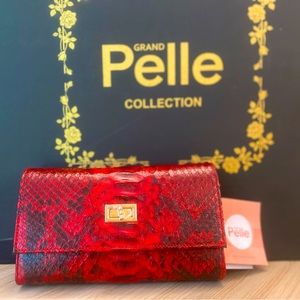 Grand Pelle 100% genuine python leather red crossbody bag.